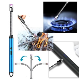 Bricheta electrica cu plasma, portabila, reincarcabila, rezistenta la vant, pentru aprinderea focului la aragaz, semineu, lumanari, gratar, albastra