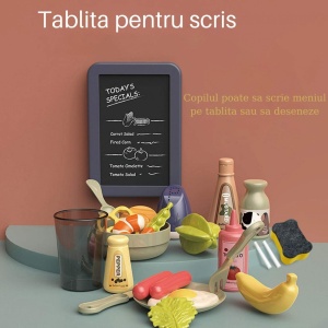 Bucatarie copii, Rovo 187, aragaz de jucarie, chiuveta cu circuit de apa, aragaz aburi, sunete, lumini, frigider, fructe, legume, multiple accesorii, 42 de piese - Img 4