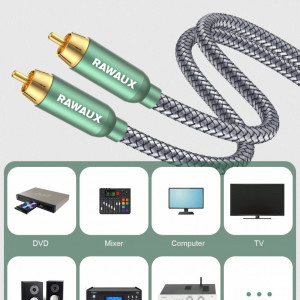 Cablu audio RCA RAWAUX, cupru/nailon, gri/verde/auriu, 1,5 m - Img 5