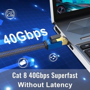 Cablu Ethernet Cat 8 Lekvkm, nailon, albastru/negru, 2 m