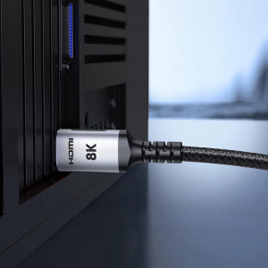 Cablu HDMI 2.1 Snowkids, nailon/aliaj de aluminiu, gri/negru, 2 m, 8K