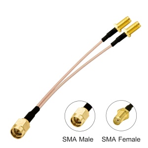 Cablu RP-SMA mama la 2xSMA tata 10Gtek, 6 GHz, 50 ohmi, auriu/negru, 15 cm