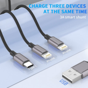 Cablu universal de incarcare 3 in 1 MTAKYI, USB/USB-C/Lightning, nailon, negru, 1,8 m - Img 6