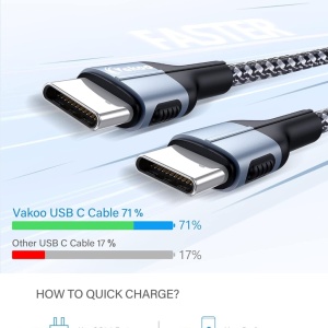 Cablu USB C la USB C cu incarcare rapida Vakoo, nailon, 60W/3A, 1m 