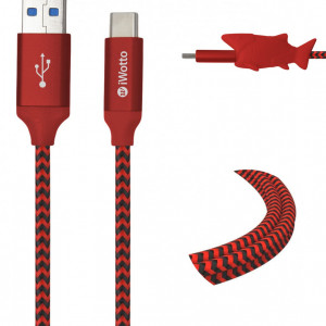 Cablu USB tip C pentru Samsung, Xiaomi, Huawei, PS4, Xbox Iwotto, incarcare rapida,rosu, nailon, 1 M - Img 1