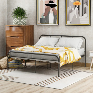 Cadru de pat Camarata, metal, negru, 145 x 205 cm - Img 7