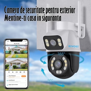 Camera de Supraveghere Video Dual Lens 4K REVOSE™ 8MP 2560x1920, Aplicatie Dedicata, Intelligent Tracking, PTZ, WIFI, Lan, AP hotspot, Micro SD, Rotire, Alarma miscare, Interior si Exterior, Dual Camera - Img 2