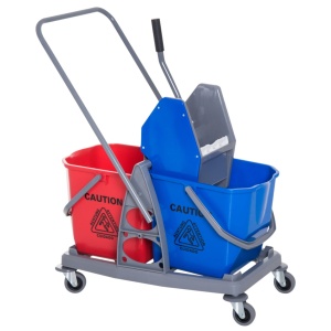 Carucior profesional curatenie cu 2 galeti, PP/fier, albastru/rosu, 73x45x92 cm - Verificat A · Re-Bloom