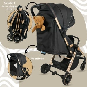 Carucior Sport AppeKids â€“ Upp â€“ Ultracompact, Pliere automata, De la nastere la 22kg - Jet Black - Img 4