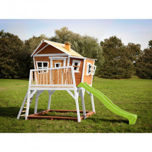 Casa de joaca pentru copii Georgina, lemn masiv, maro/alb/verde, 288 x 193 x 432 cm - Img 5