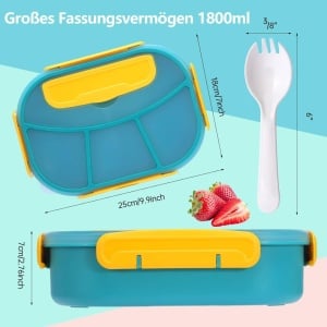 Caserola compartimentata pentru copii Eogrfw, silicon/plastic, albastru/galben, 25 x 18 x 7 cm, 1800 ml