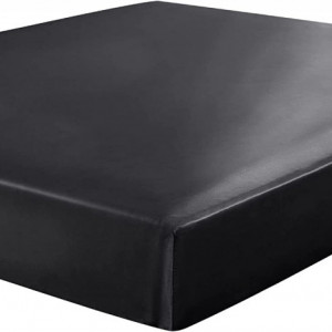 Cearsaf pentru pat Sourcingmap, satin din microfibra, negru, 138 x 190