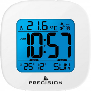 Ceas cu alarma PRECISION, alb, LCD, 7.7 x 7.7 x 3 cm