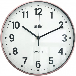 Ceas de perete ANSIO, rotund, analogic, roz/alb, plastic, 25,4 cm - Img 1