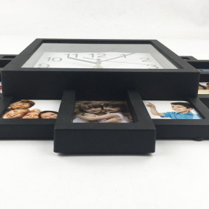 Ceas de perete cu rame foto Genena, lemn/sticla/plastic, negru, 40 x 40 x 4,5 cm - Img 5