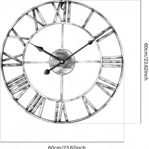 Ceas de perete Encoft, metal, argintiu, 60 x 60 cm - Img 2