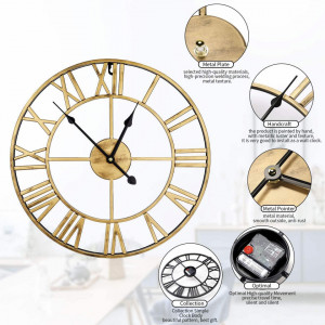 Ceas de perete Encoft, metal, auriu, 35,5 cm - Img 7
