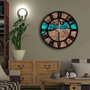 Ceas decorativ de perete din MDF 100%, diametru 50 cm, 5 mm grosime, maro/albastru/negru - Verificat A · Re-Bloom - Img 2