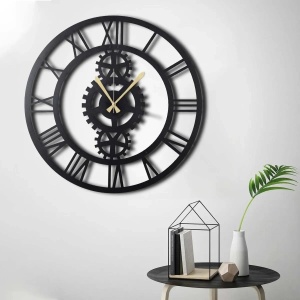 Ceas decorativ de perete din metal 100%, 70x70 cm, grosime 2mm, design modern, negru - Verificat A · Re-Bloom - Img 3
