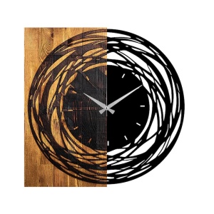 Ceas decorativ de perete Re-Bloom, lemn/metal, maro/negru, 58 x 58 x 3 cm