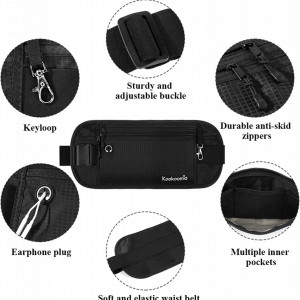 Centura pentru fitness cu buzunar pentru telefon si casti Kookoomia, nailon, negru, 36 x 14,8 cm / 69-103 cm - Img 7