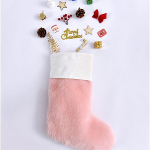 Ciorap de craciun XWTEX, blana artificiala, roz, 50 cm - Img 5