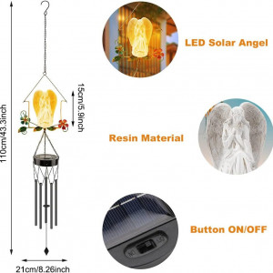 Clopotel de vant cu incarcare solara Aceshop, LED, model inger, metal/rasina, 21 x 110 cm