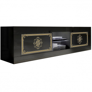 Comoda TV Bonita, lemn, negru/auriu, 181 x 56 x 43 cm