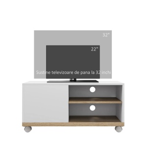Comoda TV cu 2 rafturi Re-Bloom, PAL, alb/natur, 80 x 45 x 39.5 cm, Resigilat, Grad A - Img 2