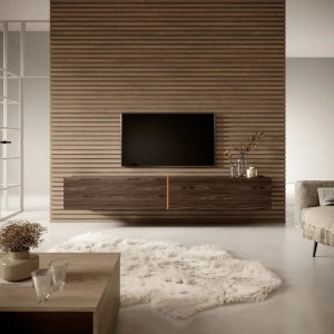 Comoda TV Heshum, lemn, maro inchis/auriu, 30 x 200 x 31,6 cm