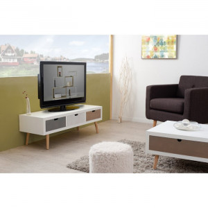 Comoda TV, lemn, alba/maro/gri, 120 x 38,5 x 40 cm - Img 3