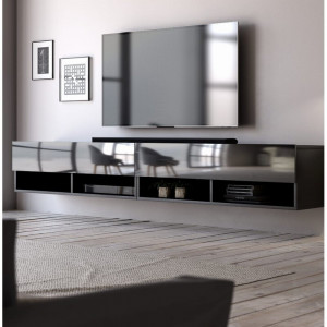 Comoda TV Moret, MDF, negru, 200 x 31 x 32,8 cm - Img 3