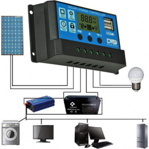 Controller inteligent pentru panoul solar EPEVER, ecran LCD, 20A 12V/24V, negru/albastru, 14,8 x 7,8 x 3,5 cm - Img 3