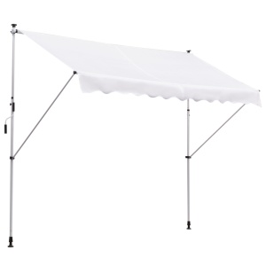 Copertina de perete cu stalpi de sprijin Re-Bloom, aluminiu/metal/poliester, 300x150 cm, stalpi telescopici 170-280 cm, inclinare 0-90°, manivela 120 cm, alb - Verificat A · Re-Bloom