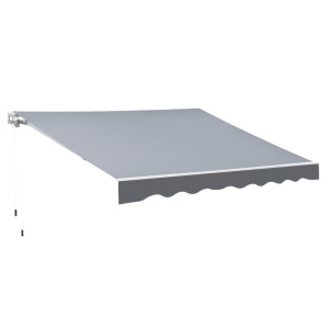 Copertina de soare manuala, poliester/aluminiu, 2.5m latime, extensie max 2m, unghi reglabil 5-45°, manivela Ø1.3x160cm, gri - Verificat A · Re-Bloom