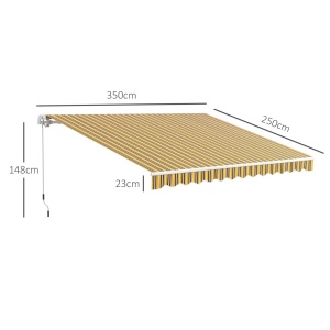 Copertina de soare retractabila Re-Bloom, aluminiu/metal/poliester, 350x250 cm, brate, deschidere manuala cu manivela 148 cm, galben/gri - Verificat A · Re-Bloom - Img 3