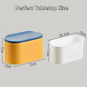 Cos de gunoi cu capac pentru birou Lecone, plastic, galben/albastru, 13 x 12 x 22 cm 