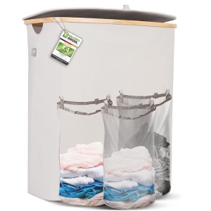 Cos de rufe Hennez cu 3 compartimente, premium, cu capac, sistem sortare, bej, 150 L, Resigilat, Grad A - Img 2