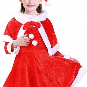 Costum de Craciun pentru fetita Tyidalin, 3 piese, poliester, alb/rosu, 6-7 ani - Img 1