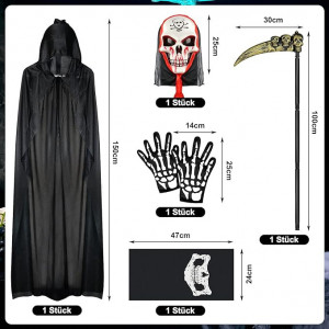 Costum de Halloween Grim Reaper, negru, 150 CM - Img 2