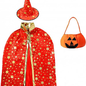 Costum de Halloween Hallojojo, 3 piese, poliester, rosu/auriu/portocaliu, potrivit pentru inaltimi de la 90 la 140 cm