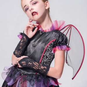 Costum de Halloween pentru copii Ikali, poliester/plasa, negru/roz/violet, 3-4 ani