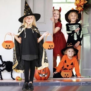 Costum de Halloween pentru copii Winwild, 3 piese, textil, negru/auriu/portocaliu, 72 cm