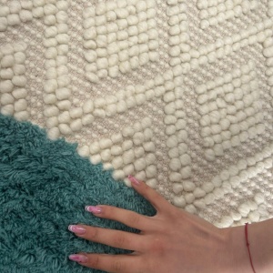 Covor My Home, bej/ turcoaz, lana/ bumbac/ poliester, 200 x 300 cm