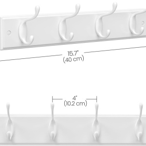 Cuier de perete Songmics, MDF/aliaj de zinc, alb, 40 x 8,4 cm, Resigilat, Grad A - Img 2