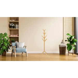 Cuier lemn masiv tip pom KL Tripoli, 8 agatatori, de podea, 60 x 60 x 175 cm, stejar natur - Img 2