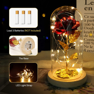 Cupola cu trandafir ADAZ, LED, plastic/lemn/sticla, natur/auriu/rosu, 21 x 11 x 9 cm - Img 5