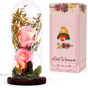 Cupola cu trandafiri Ulif, LED, sticla/plastic/lemn, multicolor, 25 x 12 cm