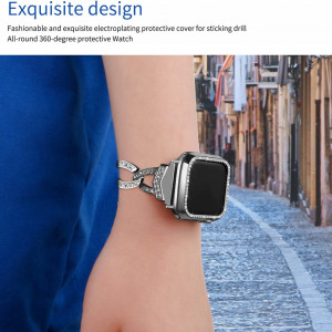 Curea cu carcasa pentru Apple Watch ZXK CO, metal/acril, negru, 14-20,6 cm - Img 3