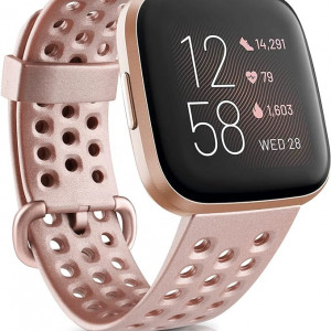 Curea de ceas compatibila cu Fitbit Versa, silicon, rose gold, 140-210 mm - Img 1
